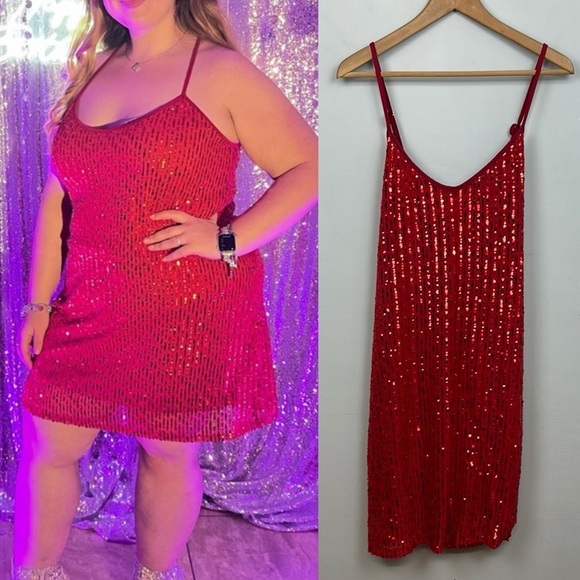 NWT Forever 21+ Red Sequins Mini Dress Sz 1X Devil Costume - Picture 1 of 9
